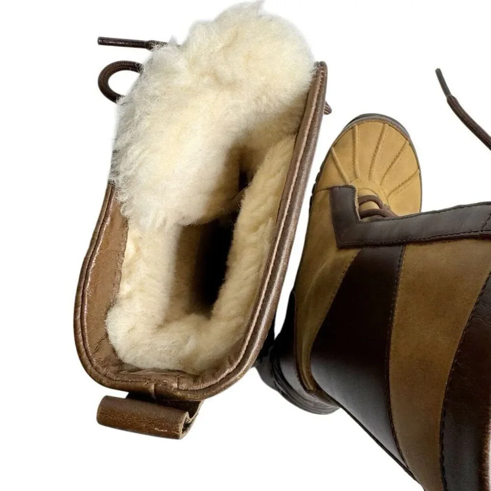 Ugg brown/ tan fur lined mixon leather boots size 5.5
